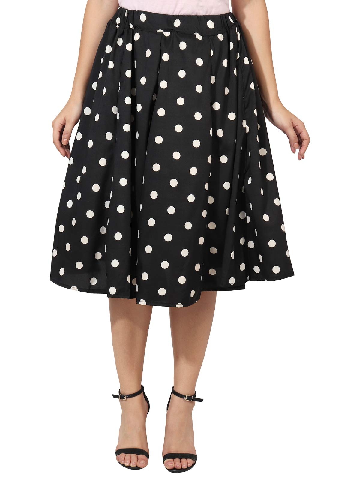Mannat Diva Small Black Polka Print Mid Calf Length Women Panel Polyester Skirt-picture-16