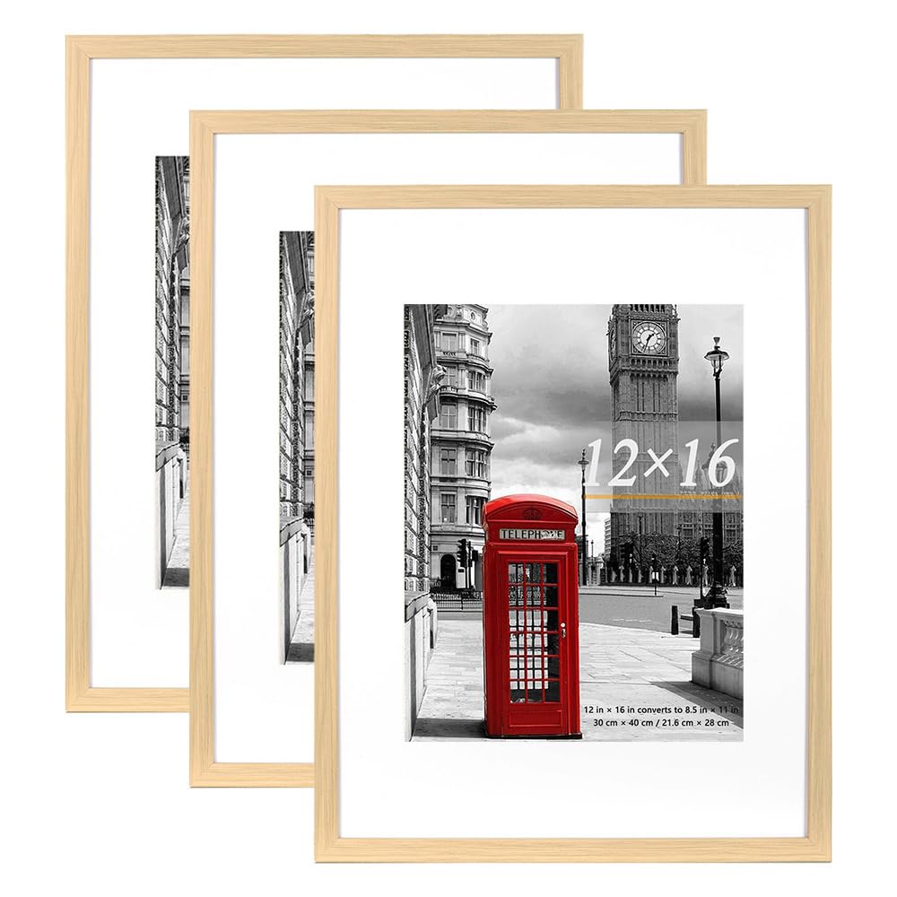 Scholar Tree Natural Picture Frame 12x16 (30x40cm) with Mount for 8.5x11, Set of 3, 30x40cm Poster Frame,Wall Mountable