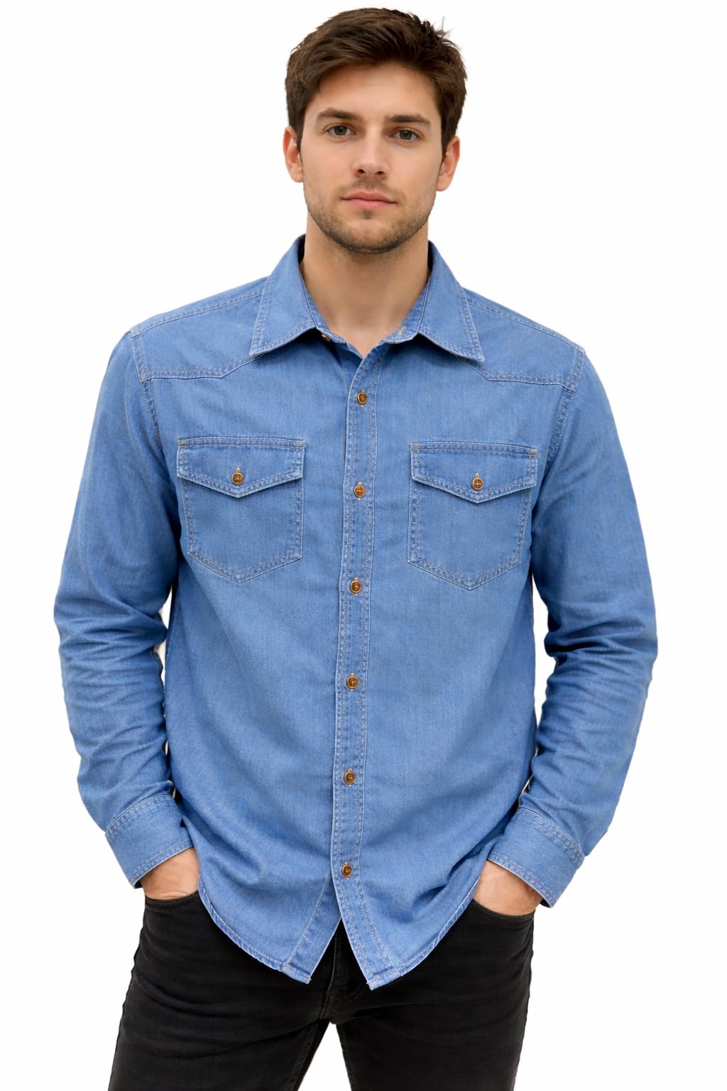 KartX Sports Men's Denim Full Sleeve Casual Shirt Regular Fit Light Blue Cotton Denim Shirt-picture-21