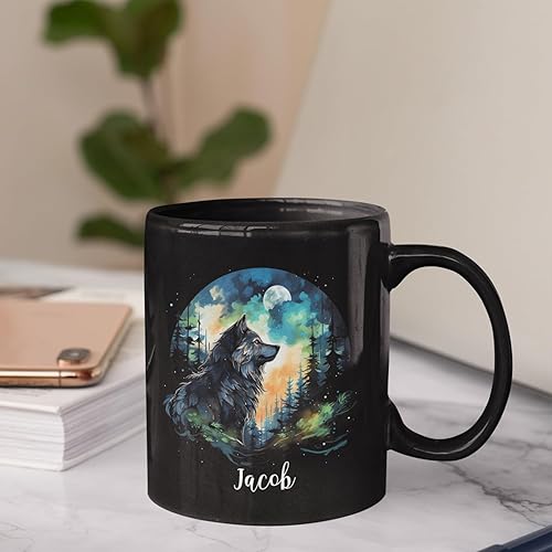 Miniatura 9 de Taza de cerámica negra con nombre personalizado, 11 onzas, 15 onzas, taza de café personalizada Haplopelma Longipes, regalo para hombres y mujeres,