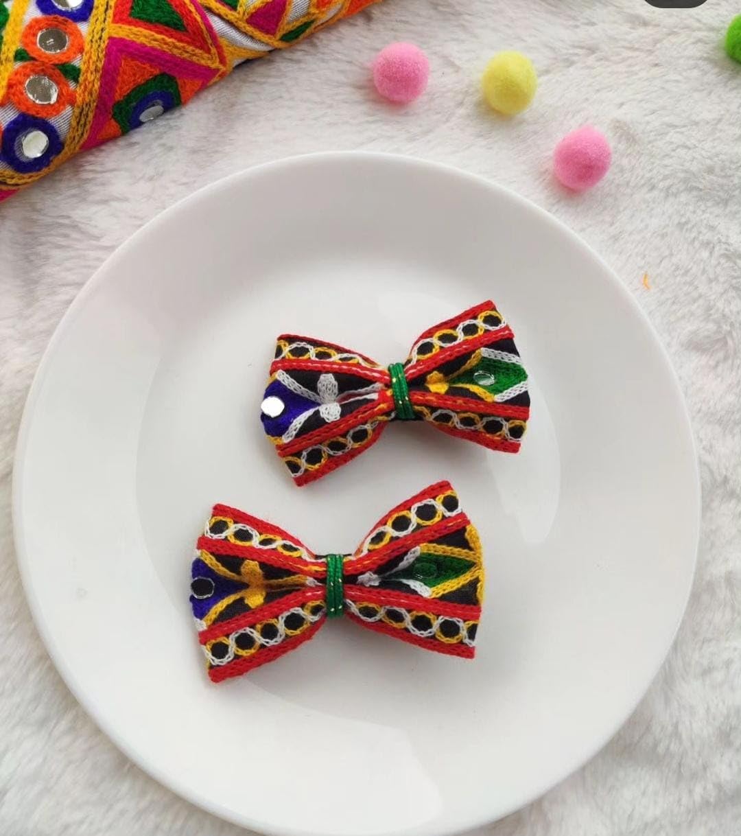 DHIMGU Hair Accessories Bow Tie Hair band Kutchi Lace Hair Clip with Shell Dandiya Night For Women || Navratri collection||Handmade product|| (2PCS,MULTICOLOR) (B0DG93Z3Z5) Amazon Price History, Amazon Price Tracker