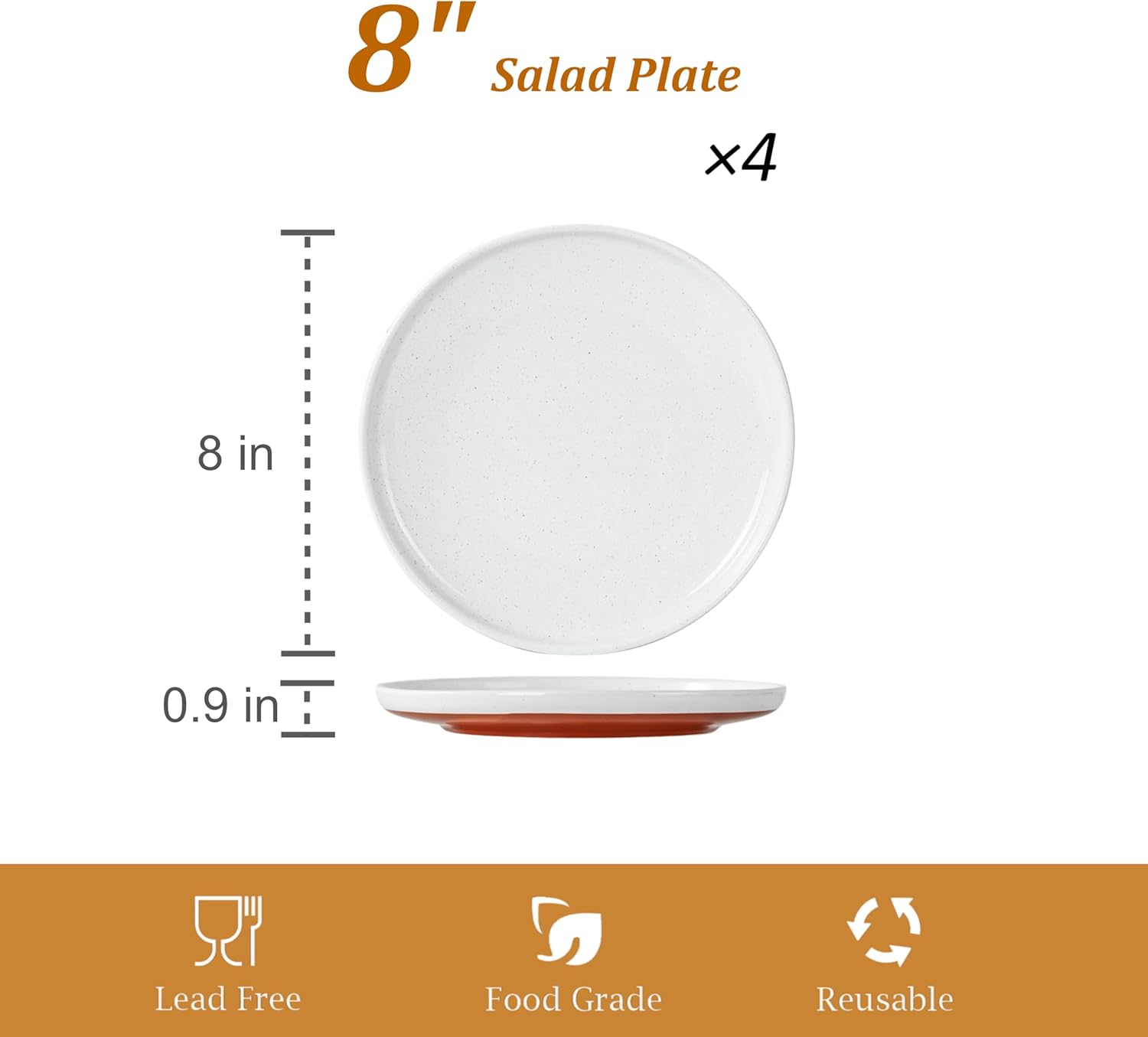 Salad&Dessert Plates,8 Inch Small Dinner Plates Sets for 4,Dishwasher & Microwave Safe,Porcelain Dinner Dishes for Cake, Fruits,Waffle, Pasta,Salad,Elegant White