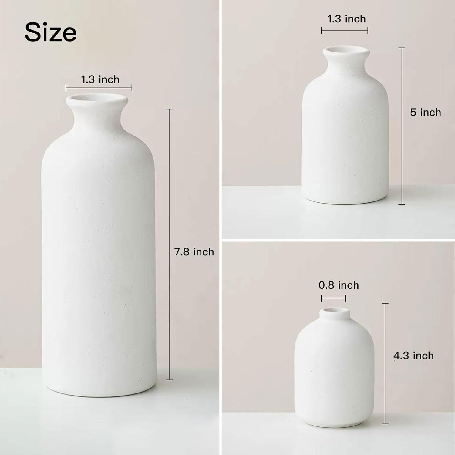 Modern Farmhouse Vase Set of 3, Small Neutral Ceramic Vases for Home Decor, Boho Flower Vase for Living Room, Table, Shelf, Fireplace Mantel - Image 4