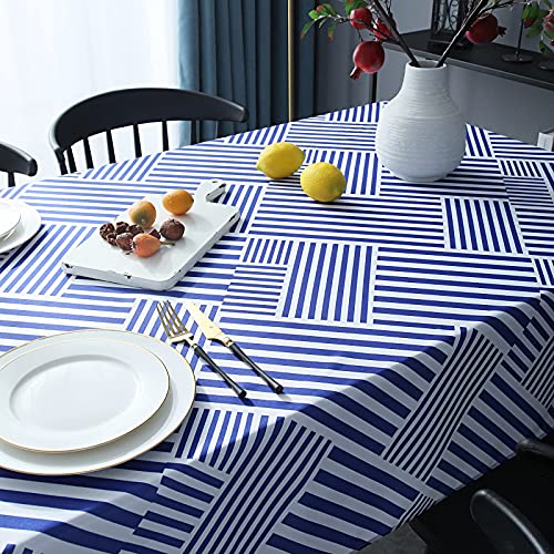 Joyfol Day Rectangle Tablecloth, Geometric Pattern Stripe Oxford Table Cloth,Waterproof And Wrinkle Resistant, Washable Table Cover For Dinning Room Tabletop Outdoor Picnic (Blue, 60 X 102 Inch) #TOP3