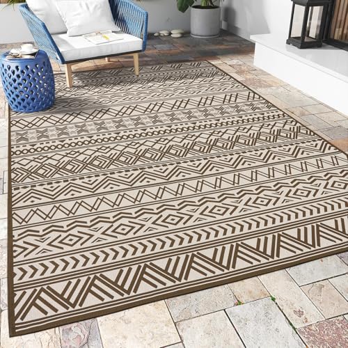 Outdoor Rug Carpet 6x9 ft, Flatweave Textured Outdoor Patio Rug
