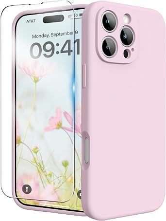 for iPhone 16 Pro Case, Liquid Silicone Case with Camera Protection Soft Gel Rubber Cover with Microfiber Lining Shockproof Protective Phone Case for iPhone 16 Pro 6.3", Pastel Pink