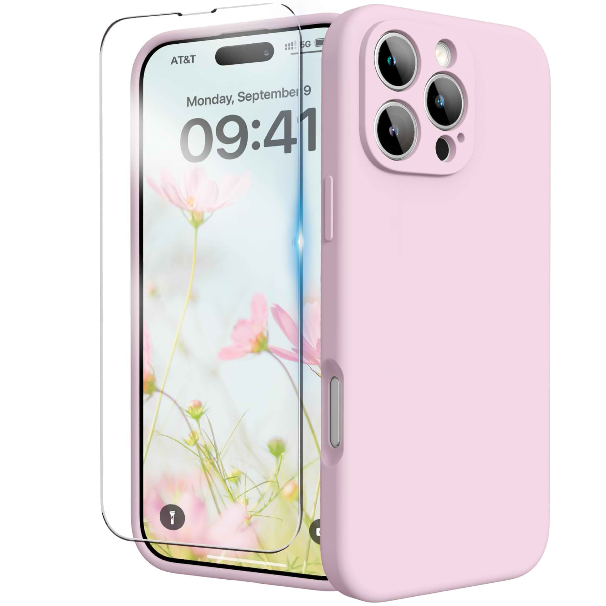 for iPhone 16 Pro Case, Liquid Silicone Case with Camera Protection Soft Gel Rubber Cover with Microfiber Lining Shockproof Protective Phone Case for iPhone 16 Pro 6.3", Pastel Pink