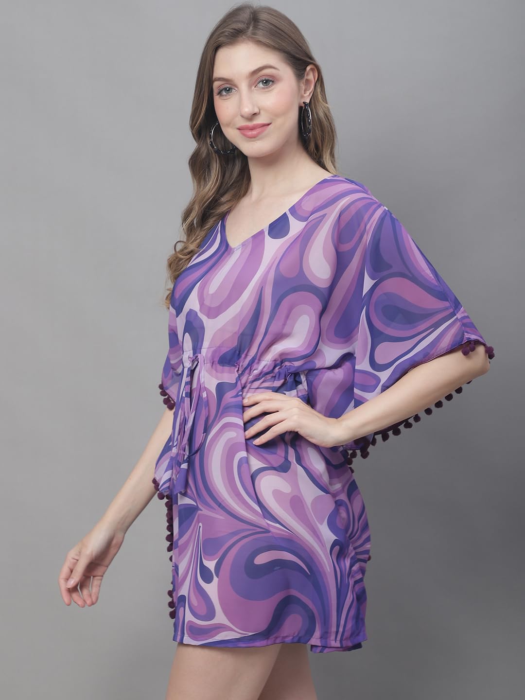 Claura Purple Tie and Dye Swimwear Cover Up kaftan Dress (Purple) 2
