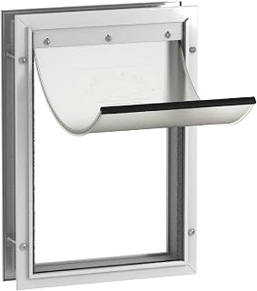 Hakuna Pets Deluxe Aluminum Pet, Cat and Dog Door with 2-Way Locking Panel for Screens, Doors and Walls up to 2.8" Thick, Large, White