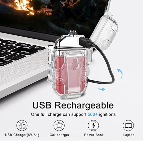 Miniatura 5 de SUPRUS Impermeable 3 modos de linterna a prueba de viento, encendedor de plasma de doble arco eléctrico recargable de doble arco con silbato de