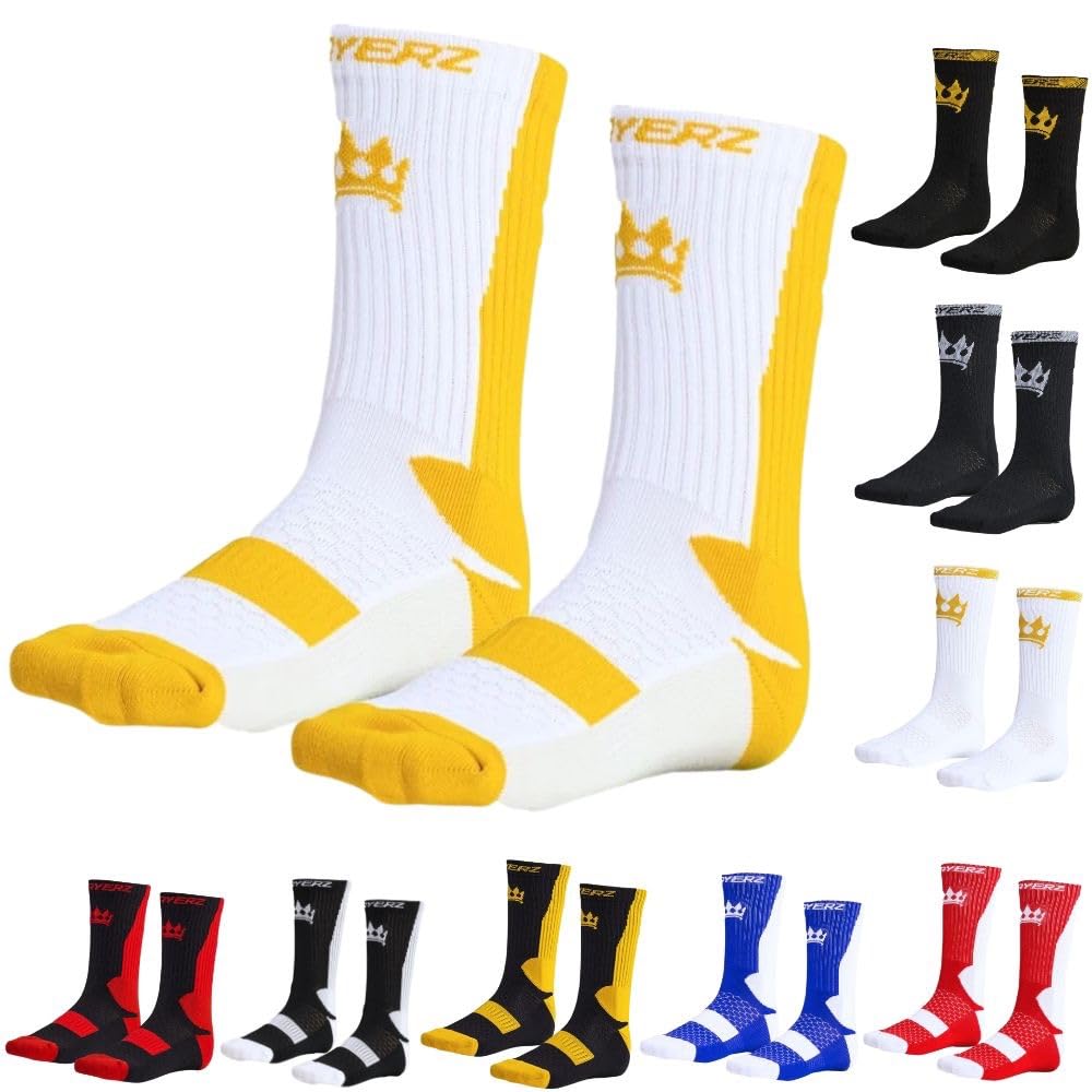 Playerz Boxing Socks - Adults, Athlete Designed Moisture-Wicking Durable Sports Socks, Fitness Socks - Ideal for Boxing, Running, Workouts, and Training Adults 6-11 UK 39-46 EU (White/Gold)