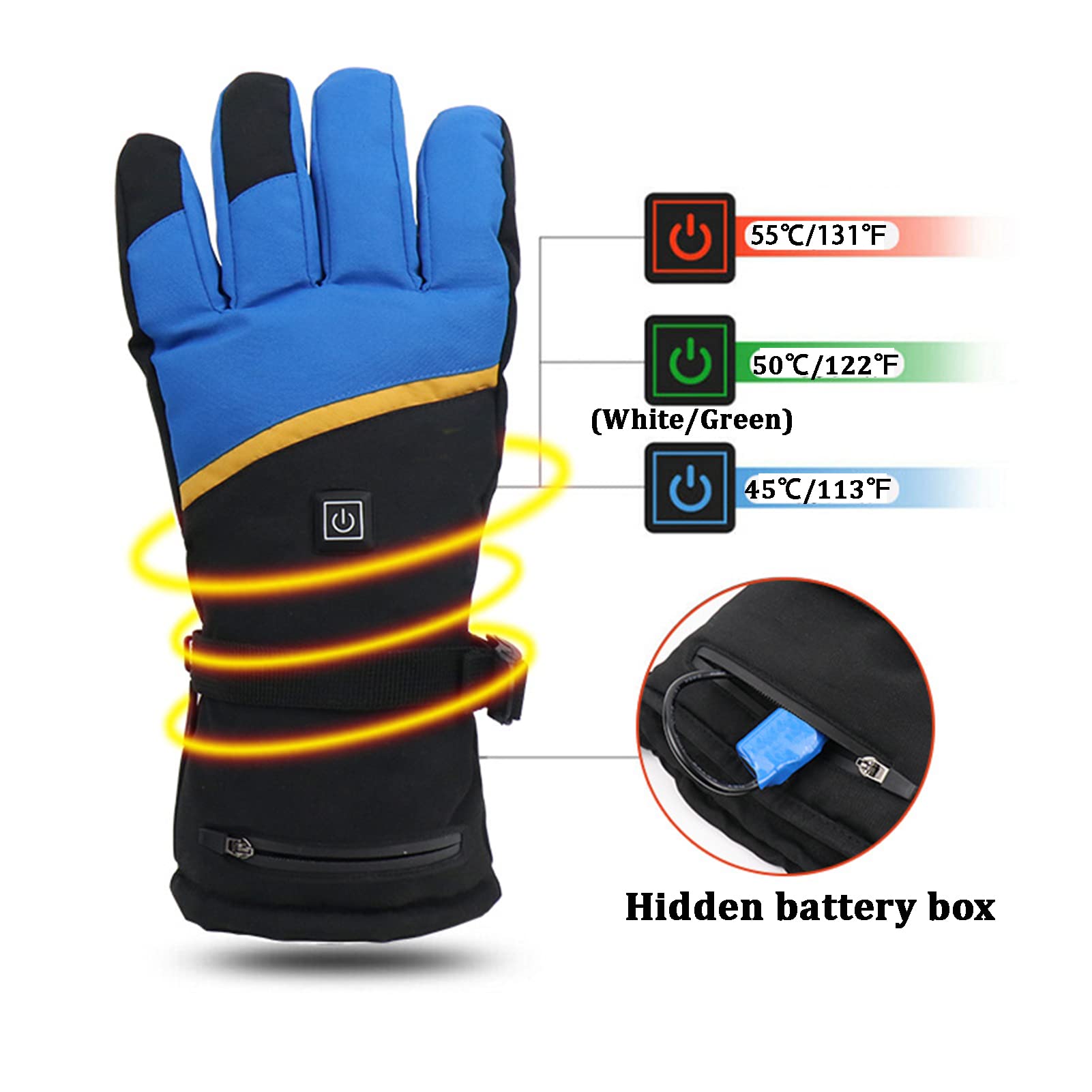 CHEWYNP Forros de Guantes con calefacción, Guantes térmicos cálidos Resistentes al Agua con Pantalla táctil, Guantes cálidos de Invierno alimentados por batería, Guantes de Trabajo para es