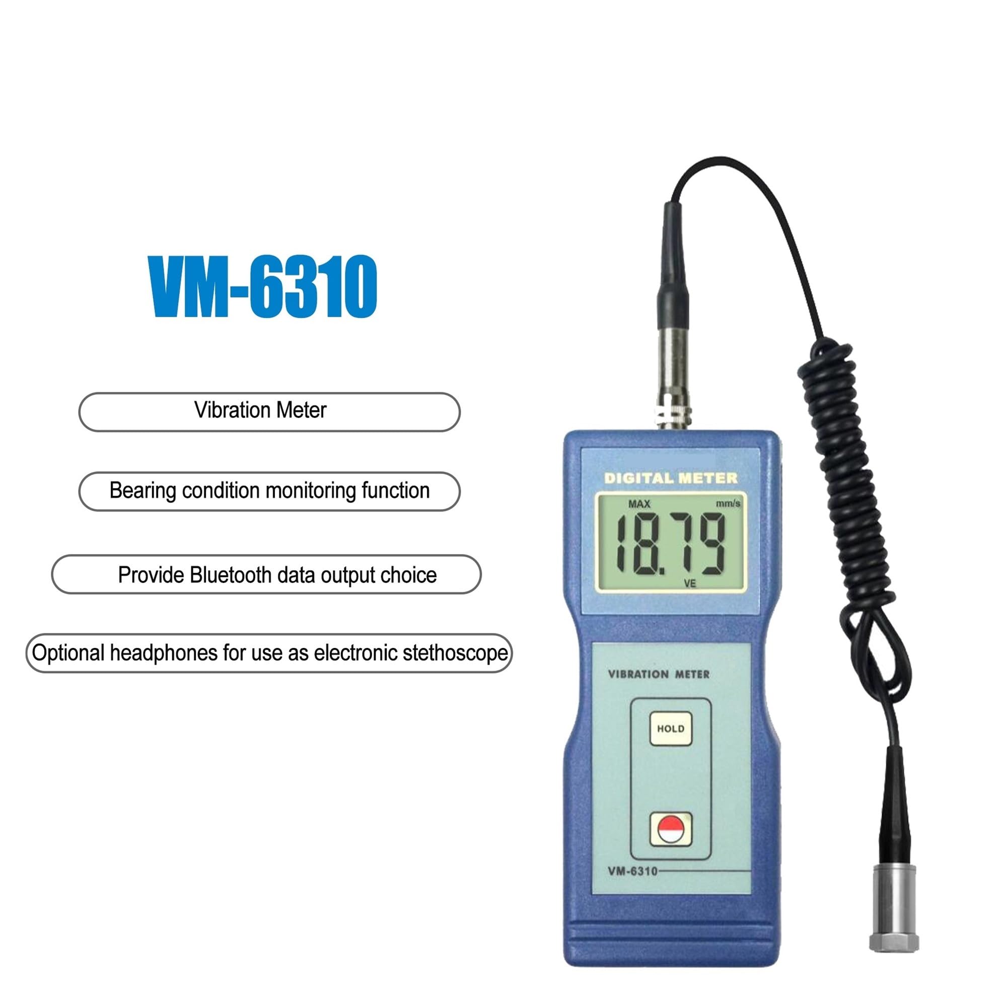 Misuratore di vibrazioni di precisione VM-6310 for la misurazione del moto periodico, precisione 5% a lettura + 2 cifre, velocità 10 Hz ~ 1 kHz