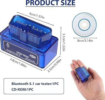 Mini Bluetooth Code Reader, Scanner Car Automotive Engine Scanner for Android and Windows, ELM327 Diagnostic Scan Tool, Check Engine Code Reader with Fault Code Reader (V2.1)