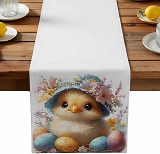 Table Runner 70 Inch Long - Watercolor Chicken Easter Egg Flower Decorative Table Scarf, Cartoon Spring Dining Table Runners for Wedding Party Kitchen Dining Tables