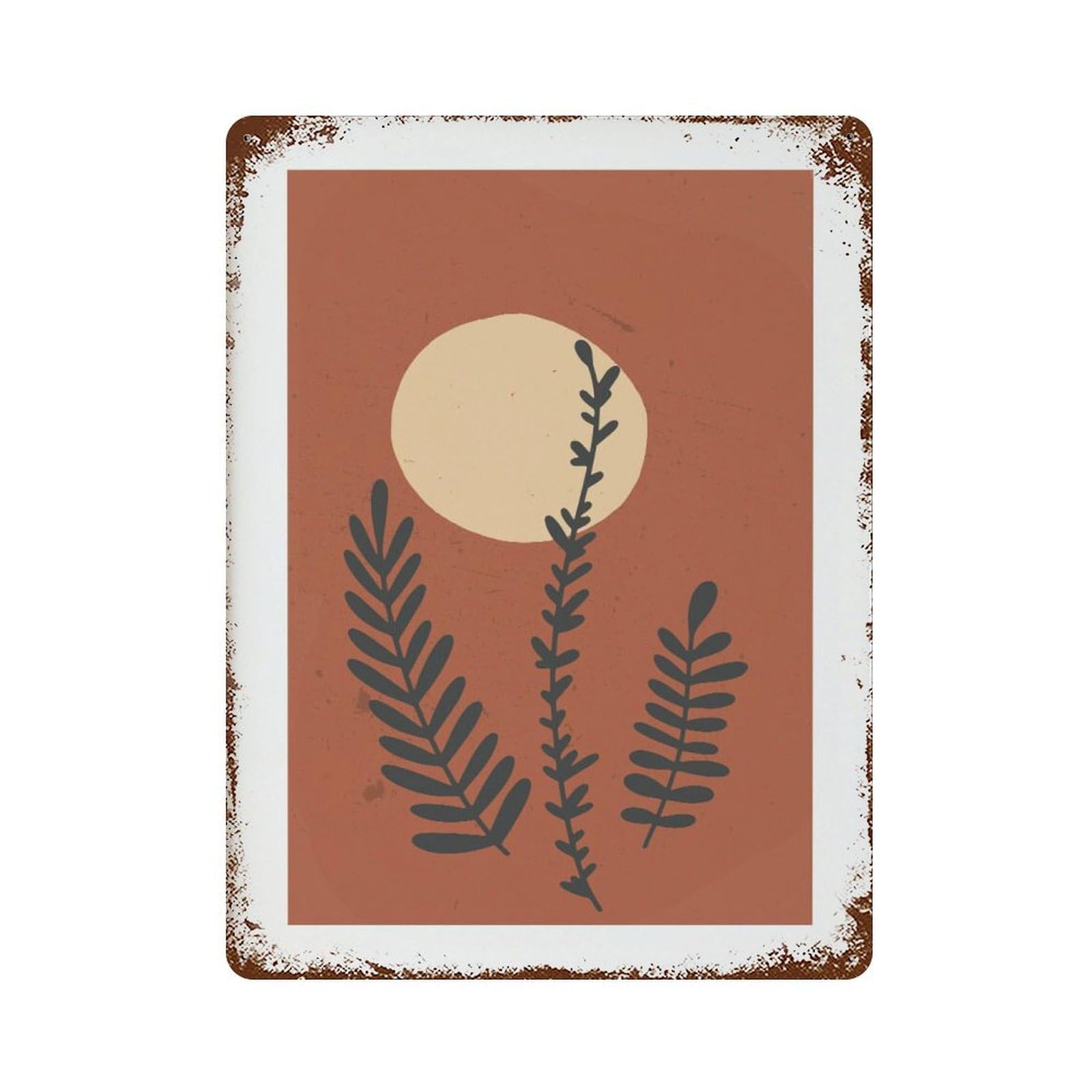 xiaoxiaoshen Minimalist Botanical Leaf Silhouette Sunset Wall Decor Art Metal Tin Poster Modern Home Decor Art Home Bar Shop Decorations Vintage Sign 40x30cm