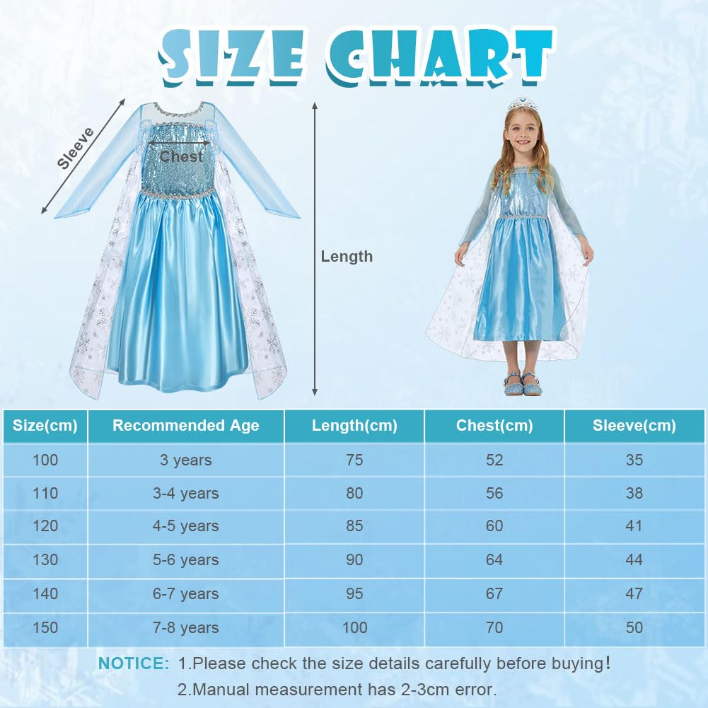 URAQT Set da Principessa, Costume da Principessa Corona Bacchetta Guanti Treccia, Princess Costume Vestiti Principesse Abito delle Ragazze per Natale Carnevale Halloween