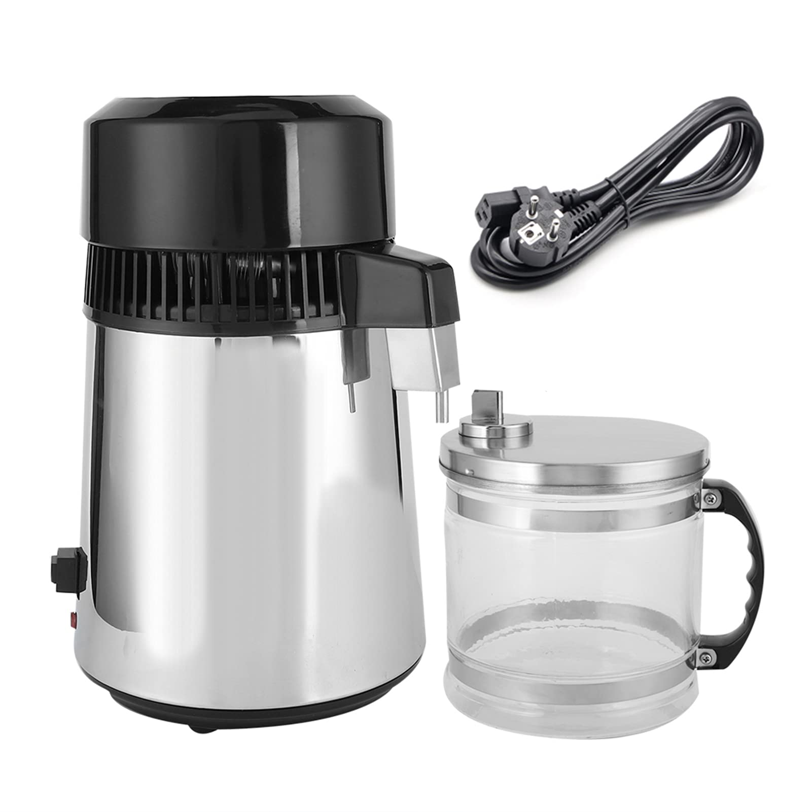 Fdit Distillateur D'eau en Acier Inoxydable 4L, Purification pour Comptoir Domestique avec Arrêt Automatique, pour Usage au Bureau (Prise UE 220V)