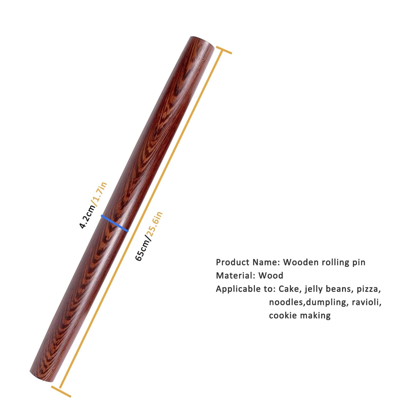 Rodillo de amasar cocina Rodillo Para Masa Antiadherente, Rodillo Recto De 50 65 Cm Para Pasta De Fideos Masa De Hojaldre, Rodillos De Madera Maciza Para Wonton Bao Bun Pan Tortilla Pizza(L 65cm/25.6i