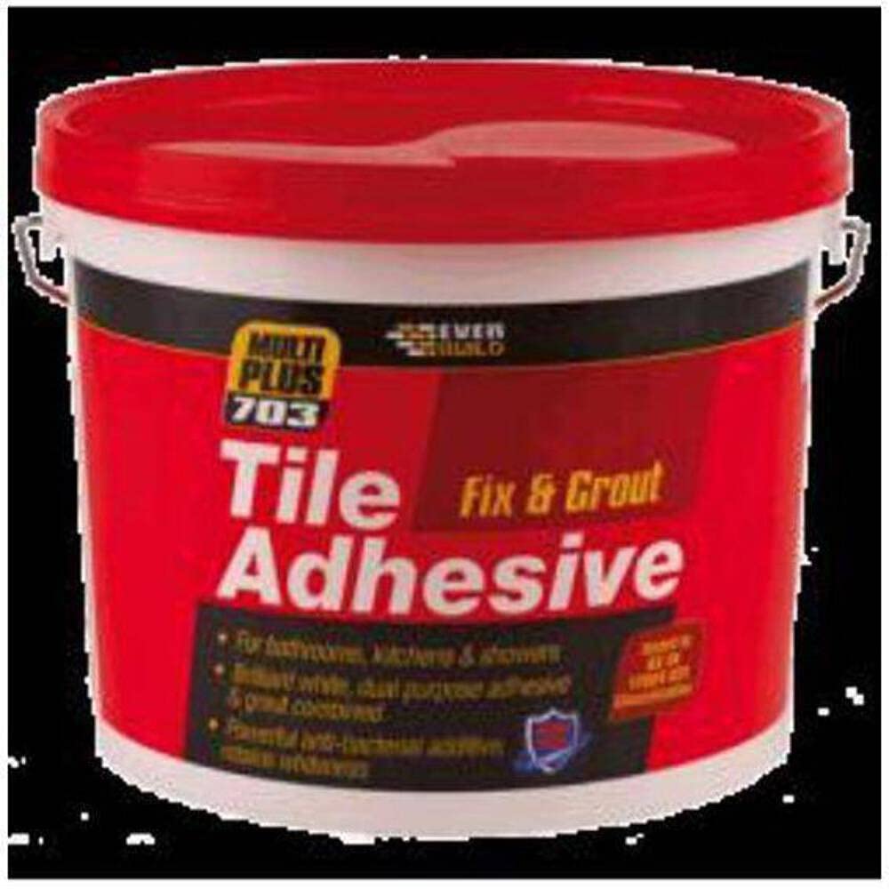 Everbuild 703 Fix And Grout Tile Adhesive – Ready Mixed – Anti-Mould – Water Resistant – High Strength – Brilliant White – 7.5kg
