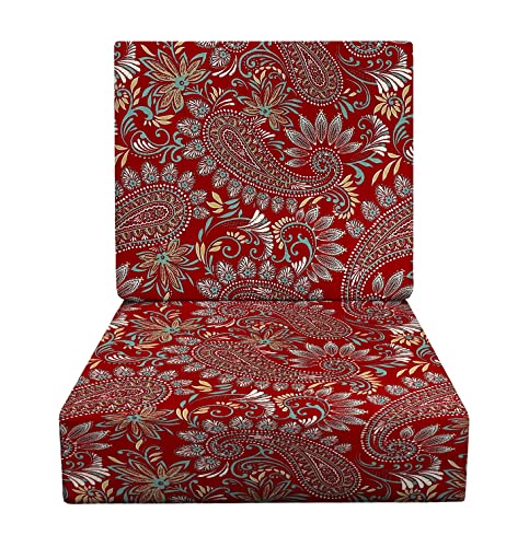 RSH DECOR: Deep Seating Foam Cushion Set | 24” x 27” Seat | All-Weather Spun Fabric | Water and Fade-Resistant | Outdoor Chair Cushion Set for Patio Furniture | Eastman Berry Red Paisley