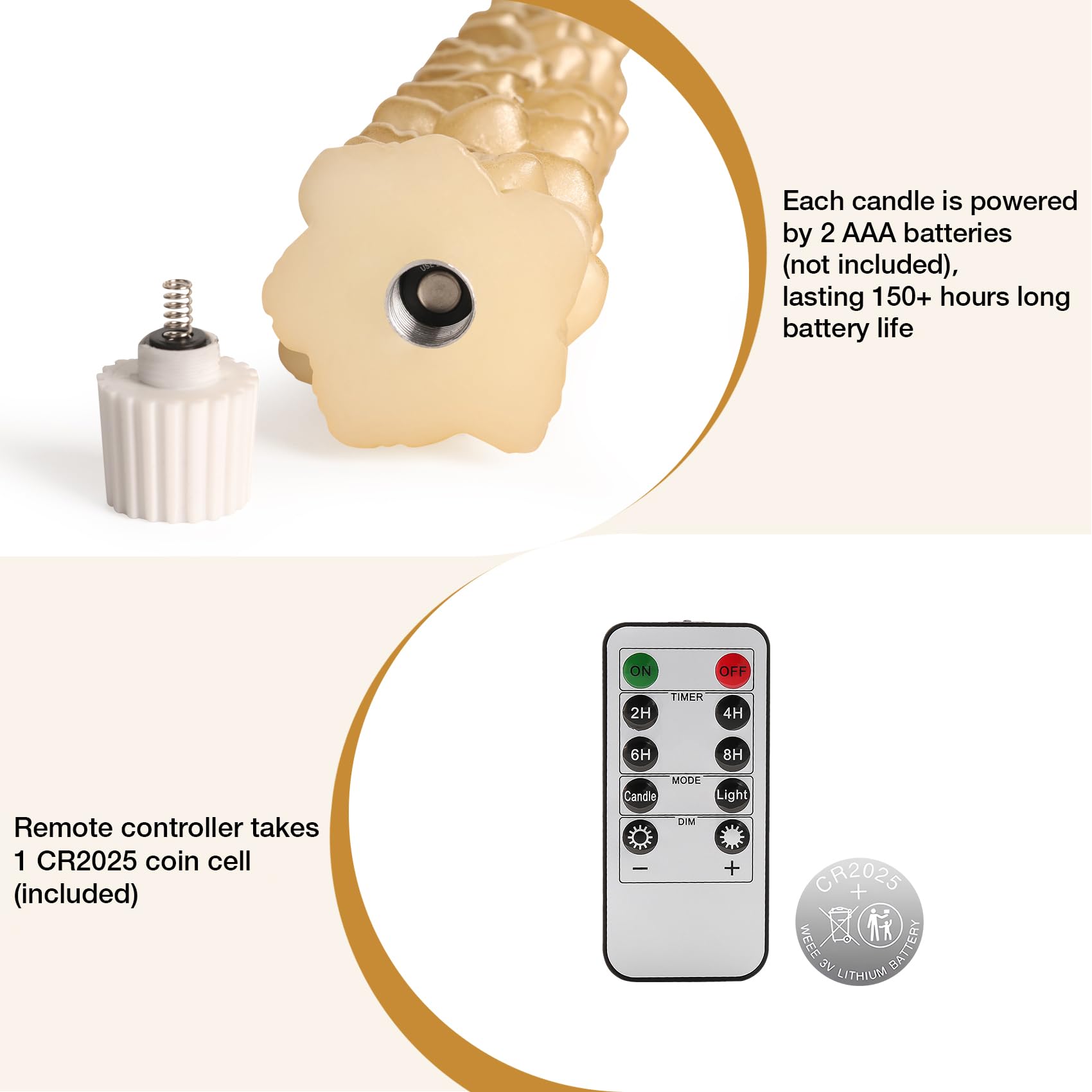 Eywamage Candele natalizie senza fiamma, con telecomando, in vera cera, a LED, set da 4