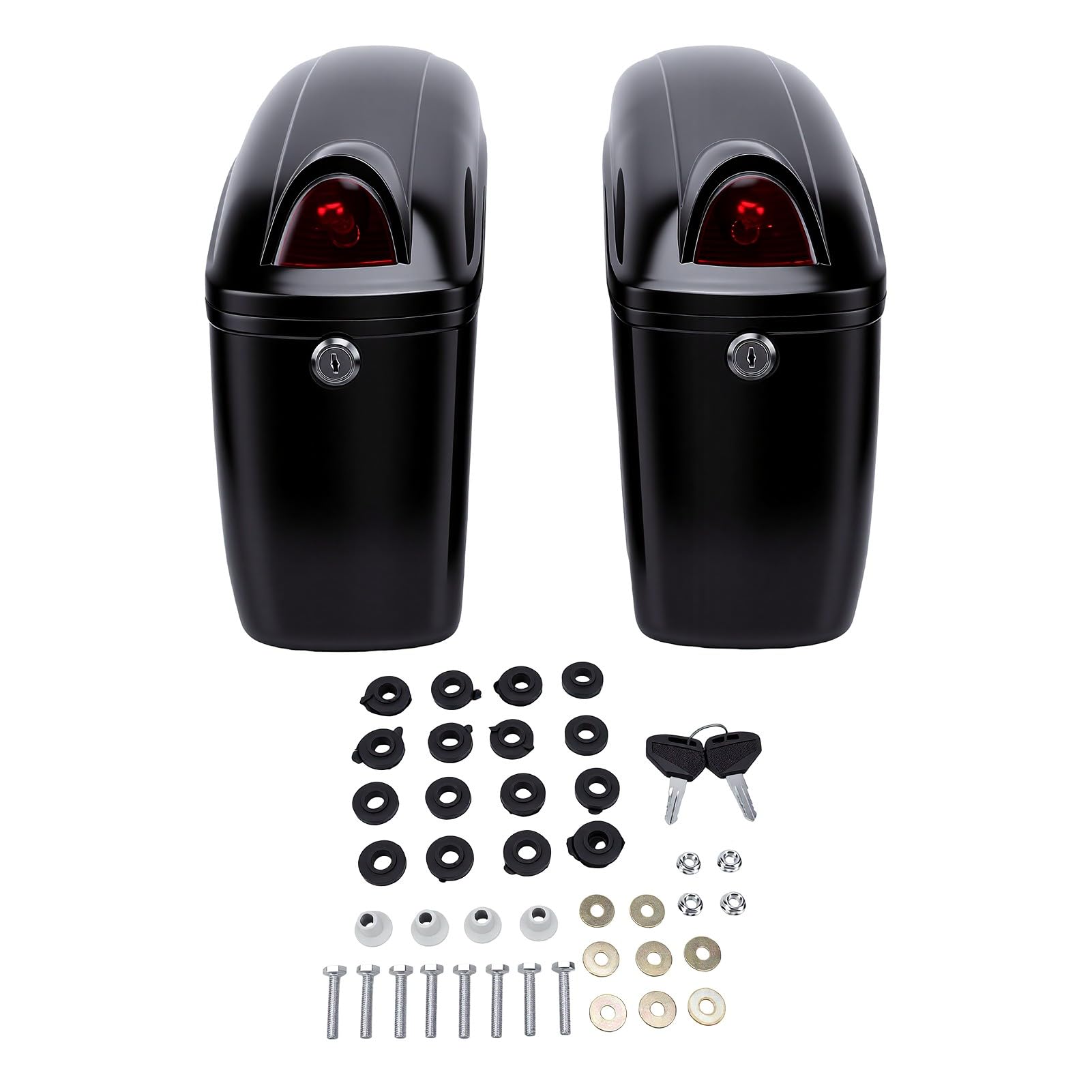Aramox Borse Laterali Rigide per Moto, Borsa Laterale Rigida da 22 Litri con Chiusura e Apertura Superiore, in Plastica ABS Impermeabile, Nera Lucida, con Indicatori di Direzione,