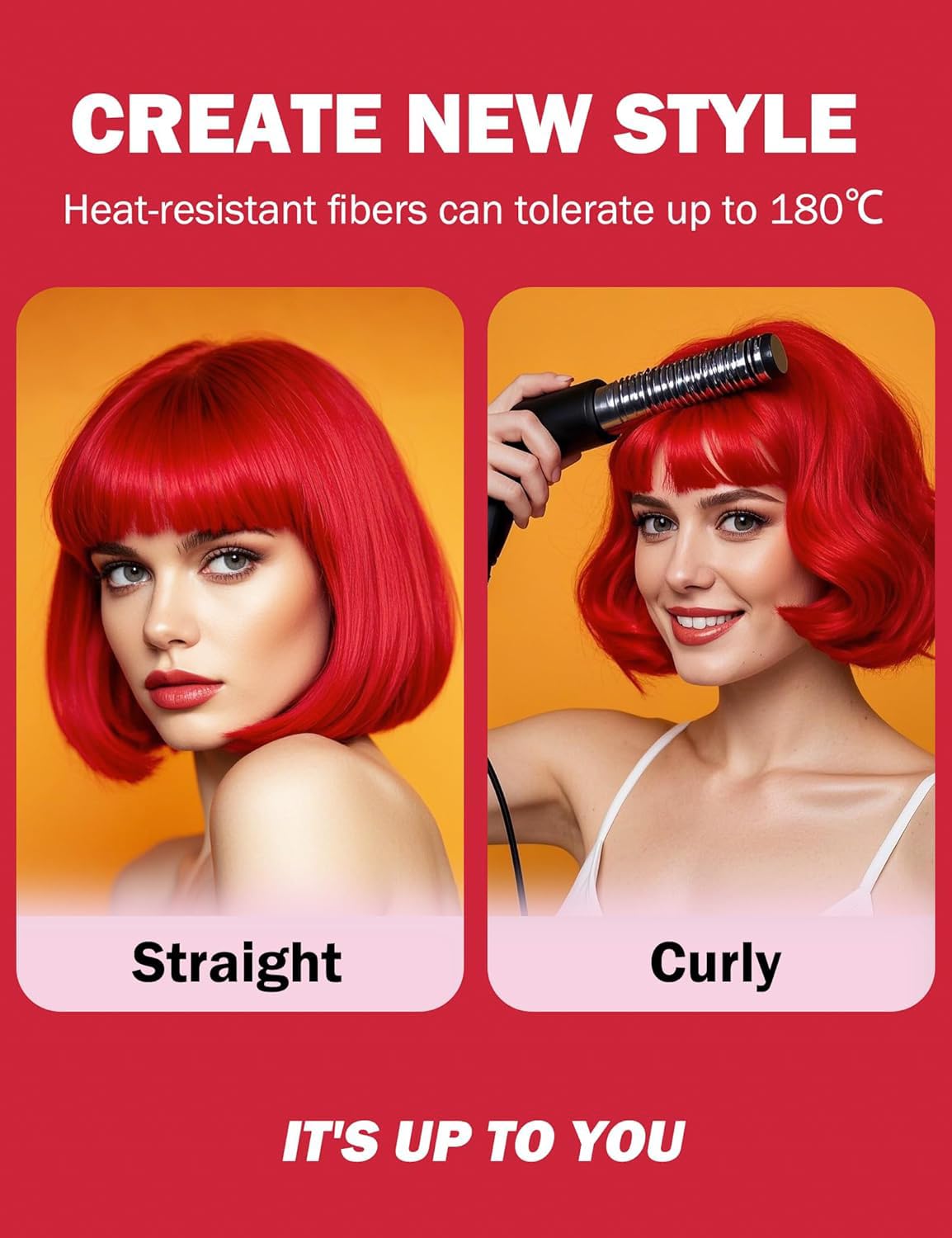 PORSMEER Short Bob Red Wig and Sunglasses 12 Inch Straight Colorful Hair Wigs with Fringe for Women Unisex for Halloween Costume Cosplay Party Tourism+ Wig Cap - Image 4