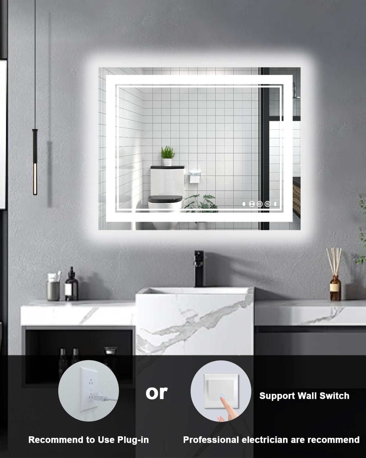 40x32 Inch Lighted Mirrors for Bathroom Wall, LED Bathroom Vanity Mirror with Smart Motion Sensor, 3 Colors Stepless Dimmable, Fast Anti-Fog, Tempered Glass, Easy Installation