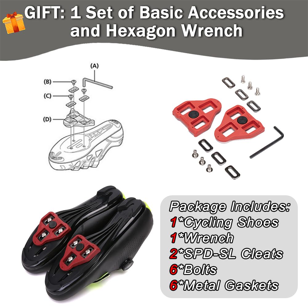 FANSU Scarpe da Ciclismo Uomo e Donna, Scarpe da Bike Dotato a Doppio Allacciamento Rapido, Scarpe da Diclismo Compatibili SPD & SPD-SL per Interni e Esterni