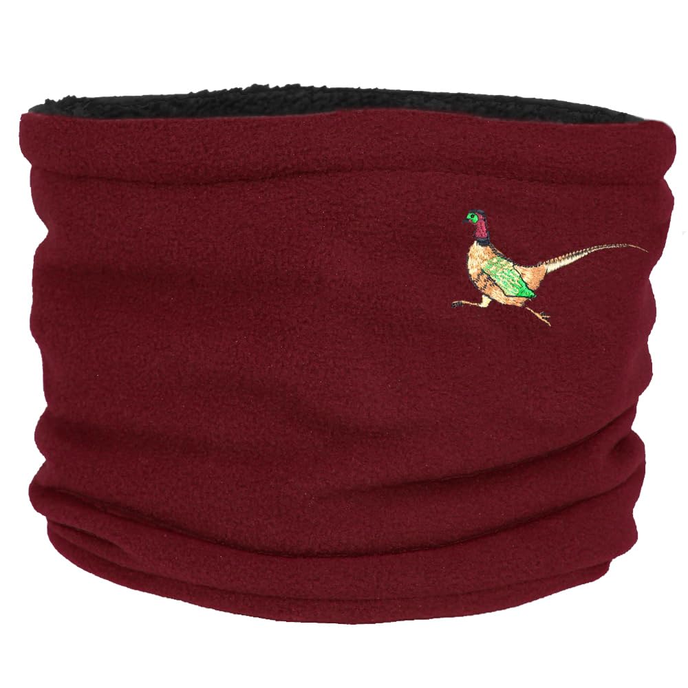 TeddyT's Pheasant Fluffy Fleece Thermal Snood Scarf (Deep Red)