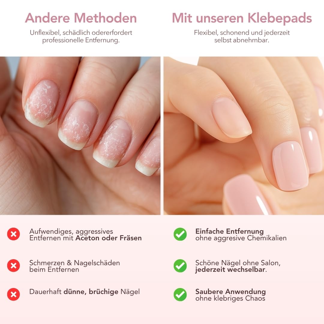 Baesics Podkładki samoprzylepne na paznokcie, 180 sztuk, w różnych rozmiarach – bardzo mocne, dwustronne naklejki samoprzylepne do sztucznych paznokci & Press On Nail przezroczyste