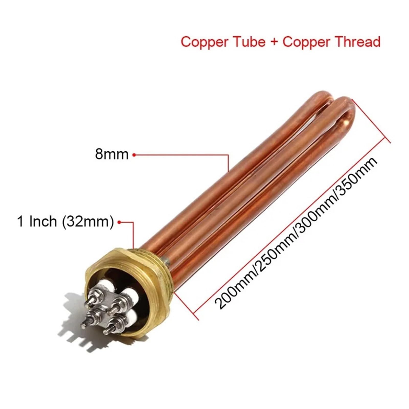 1-calowy / DN25 Podwójny zanurzeniowy podgrzewacz wody U Część 220 V Rura miedziana i gwint Elektryczny element grzejny(12KW 350mm Copper)