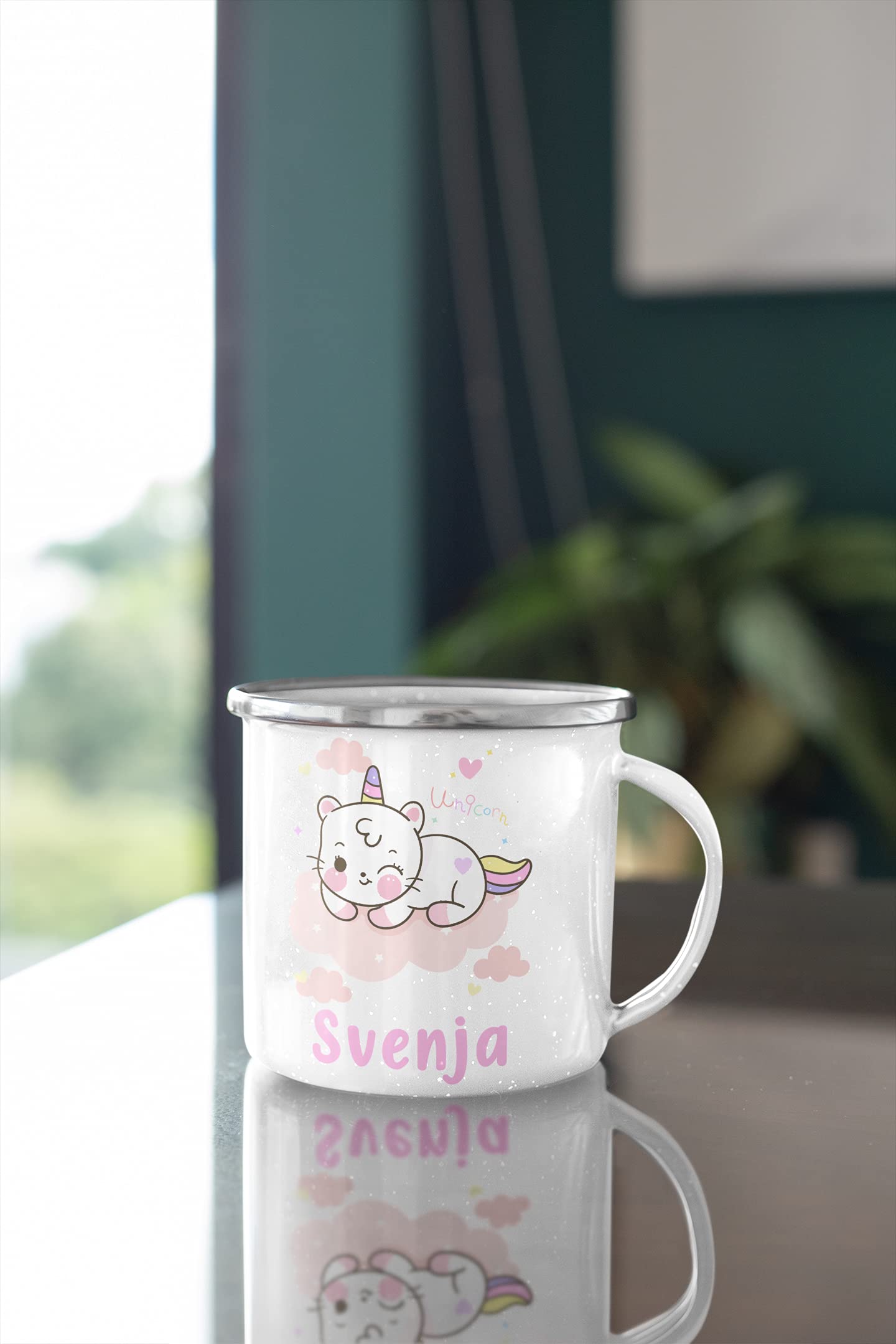 Tazza personalizzata per bambini con nome e motivo leone tazza smaltata regali individuali ragazza ragazzo compleanno idea regalo per bambini bambino tazza di metallo smalto