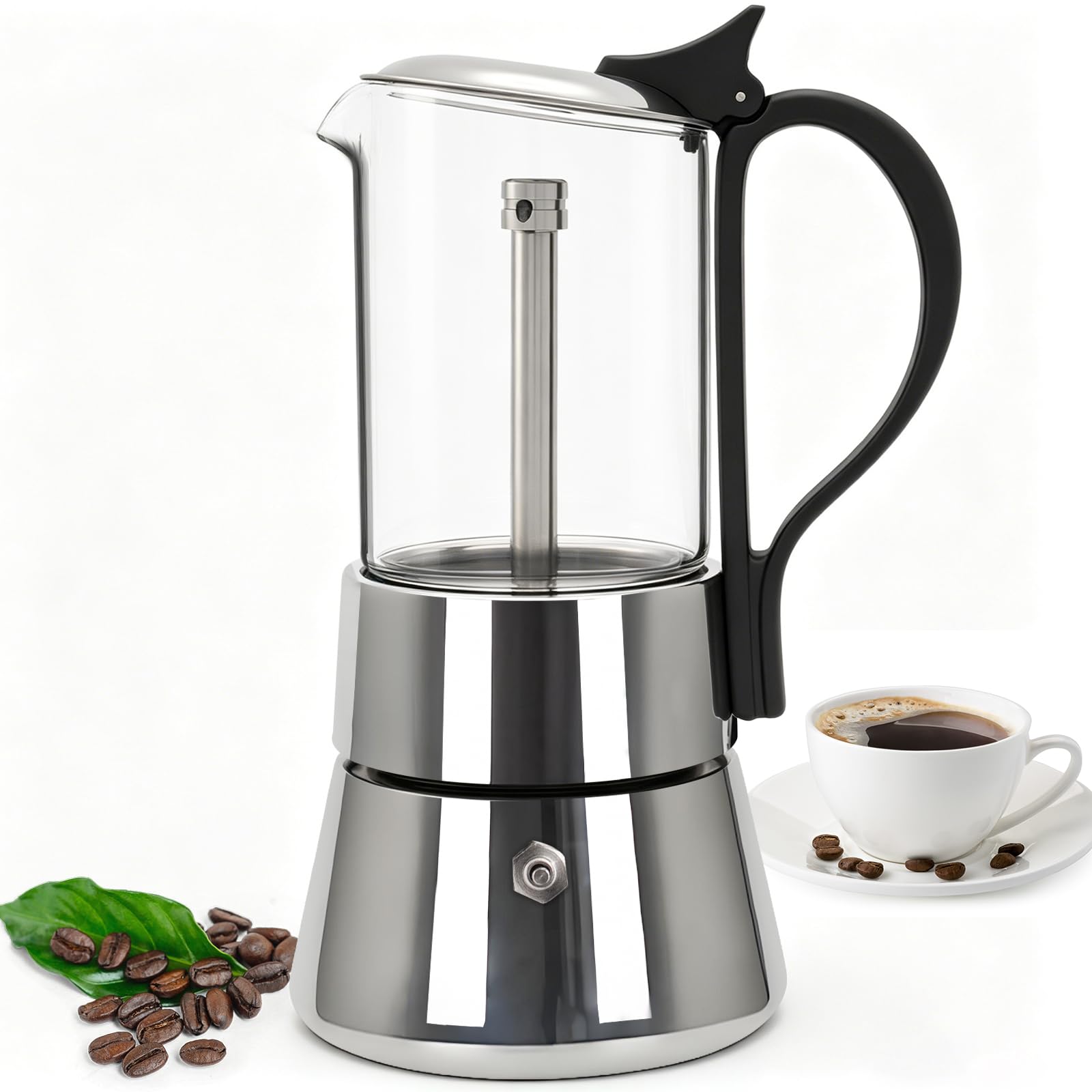 Cafetera Espresso Transparente de Acero Inoxidable 304 Moka Pot Cafetera Espresso Cafetera Percoladora Capaz Cafetera Moka Cafetera Percoladora Para Casa y Camping 6 Taza 350ml