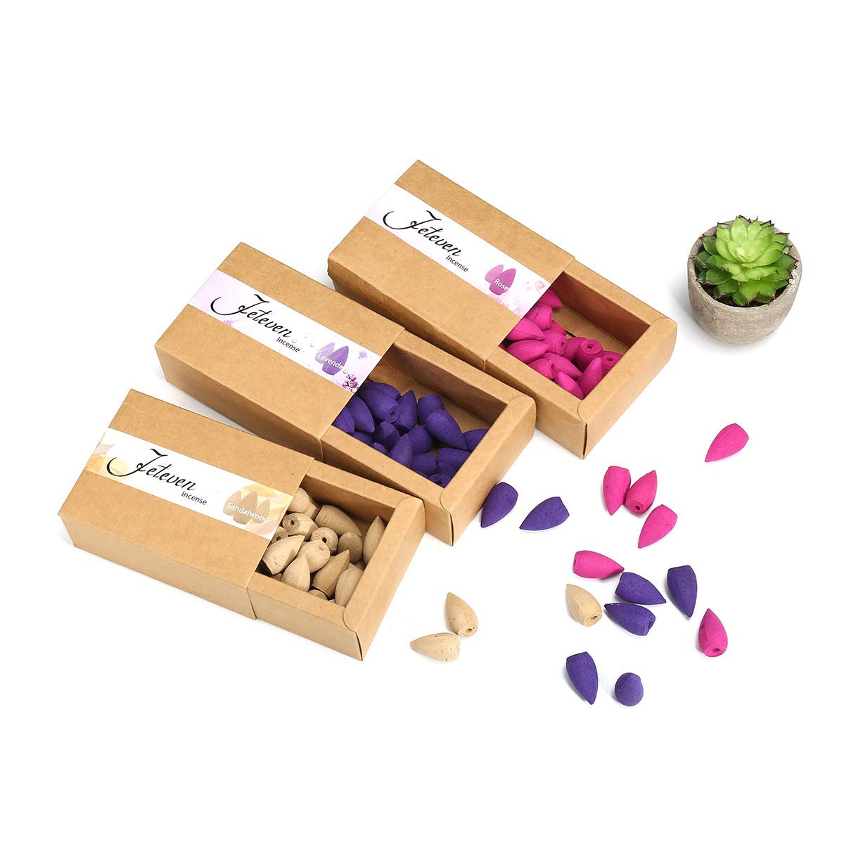 120Pcs 3 Box Backflow Weihrauchkegel Sandelholz Lavendel Rose Gemischte Natürliche Räucherstäbchen Küche Weihrauch Duftende Kegel Dekorationen
