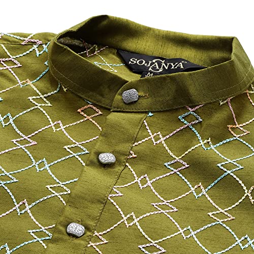 Image of SOJANYA Men's Silk Blend Geometric Regular Kurta