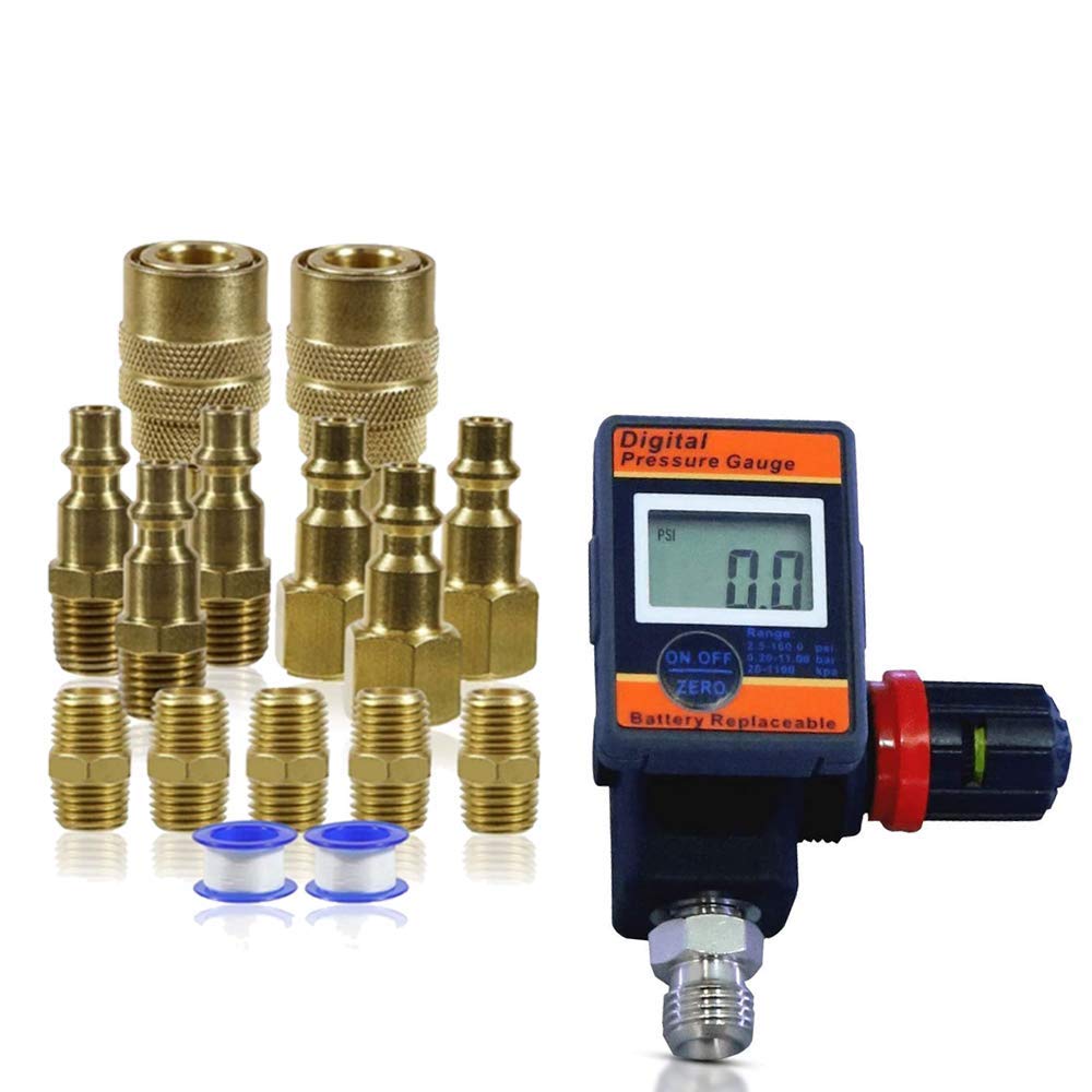 LE LEMATECDAR03B Digital Air Regulator with Air Tool Fittings Bundle (Pack 1 of 1)