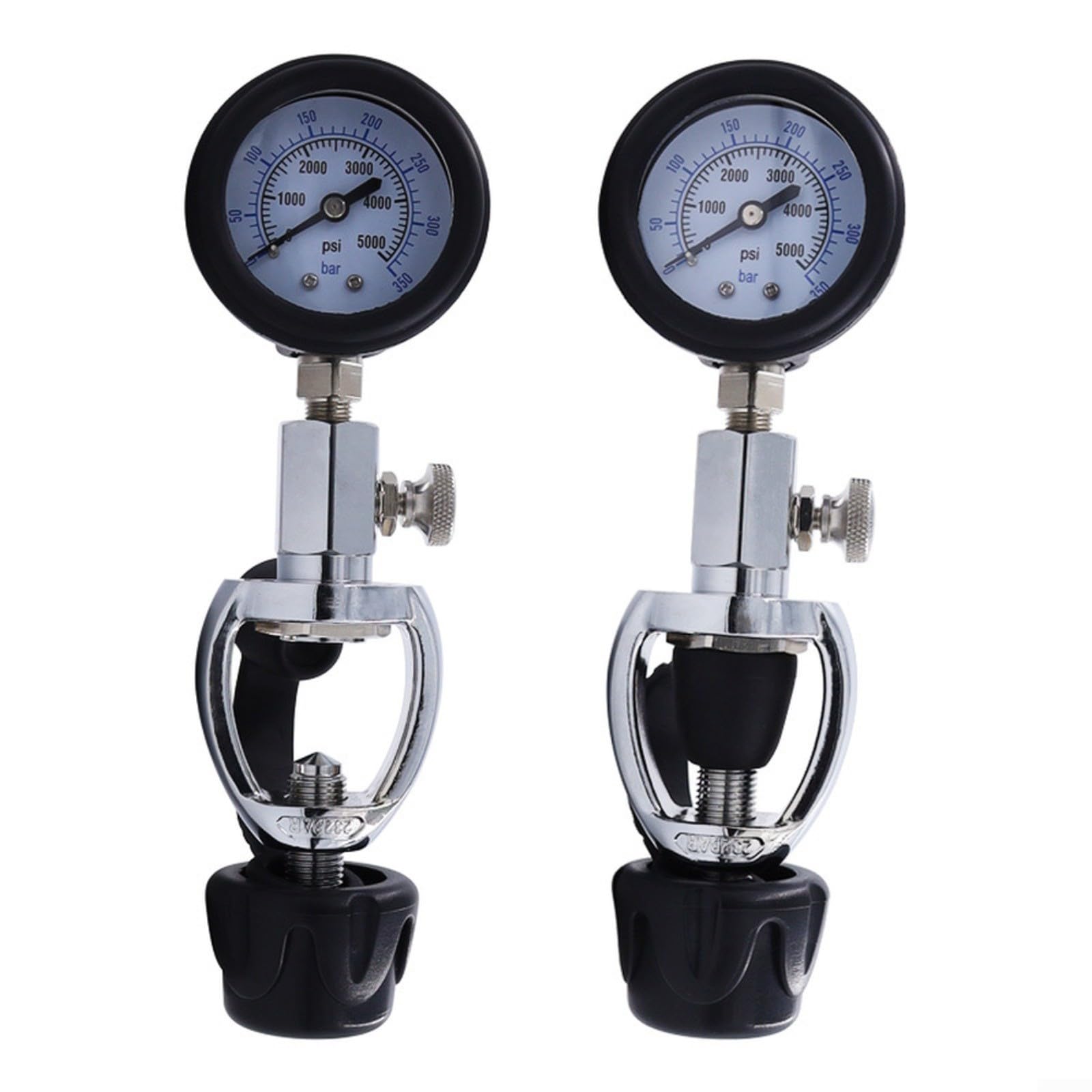 Medidor de cilindro de buceo de 5000 psi con válvula G5/8 con pantalla analógica protegida de goma para tanques de buceo, convertidor de latón compacto para tiendas de buceo, viajes