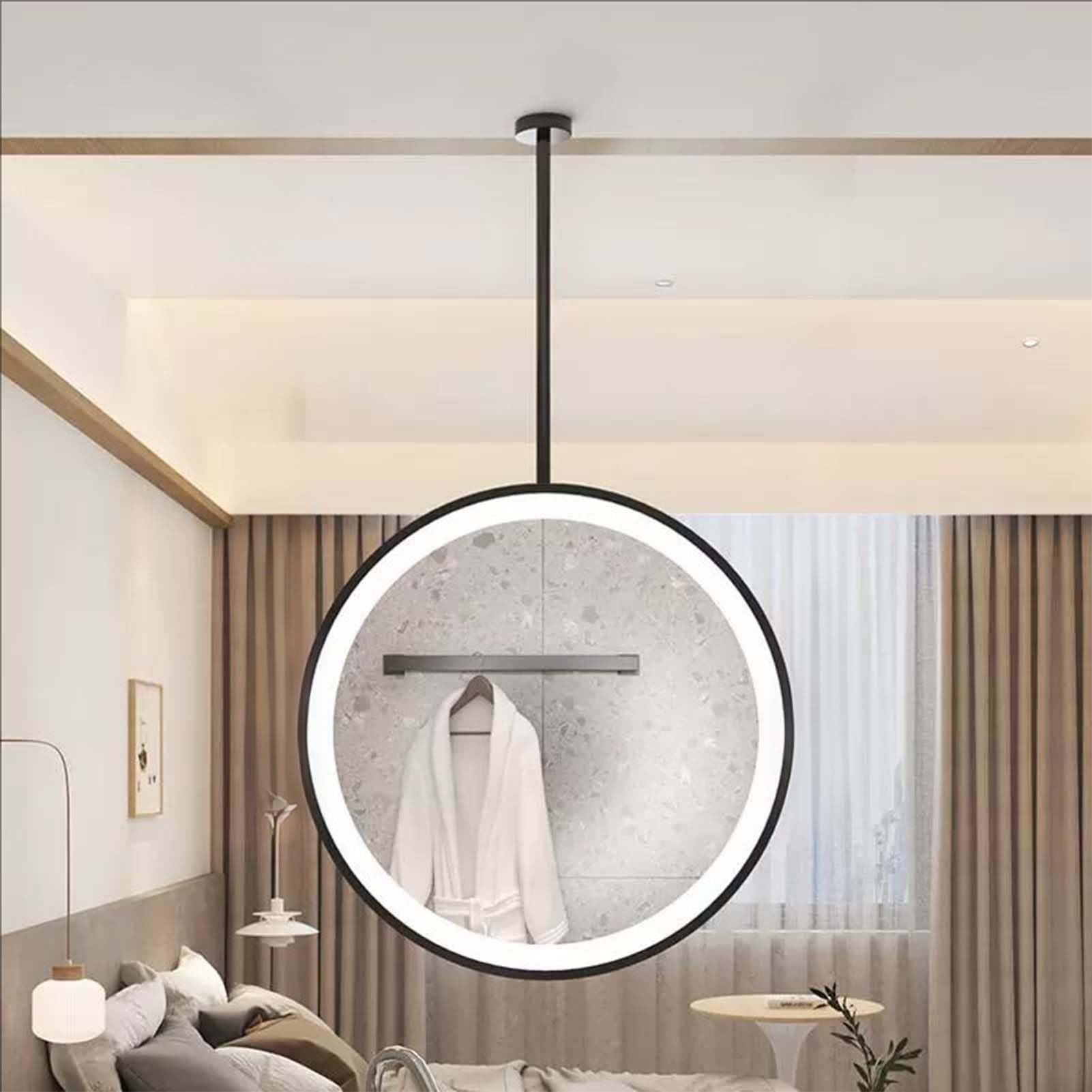 Miroir suspendu au plafond en métal avec éclairage LED trois couleurs