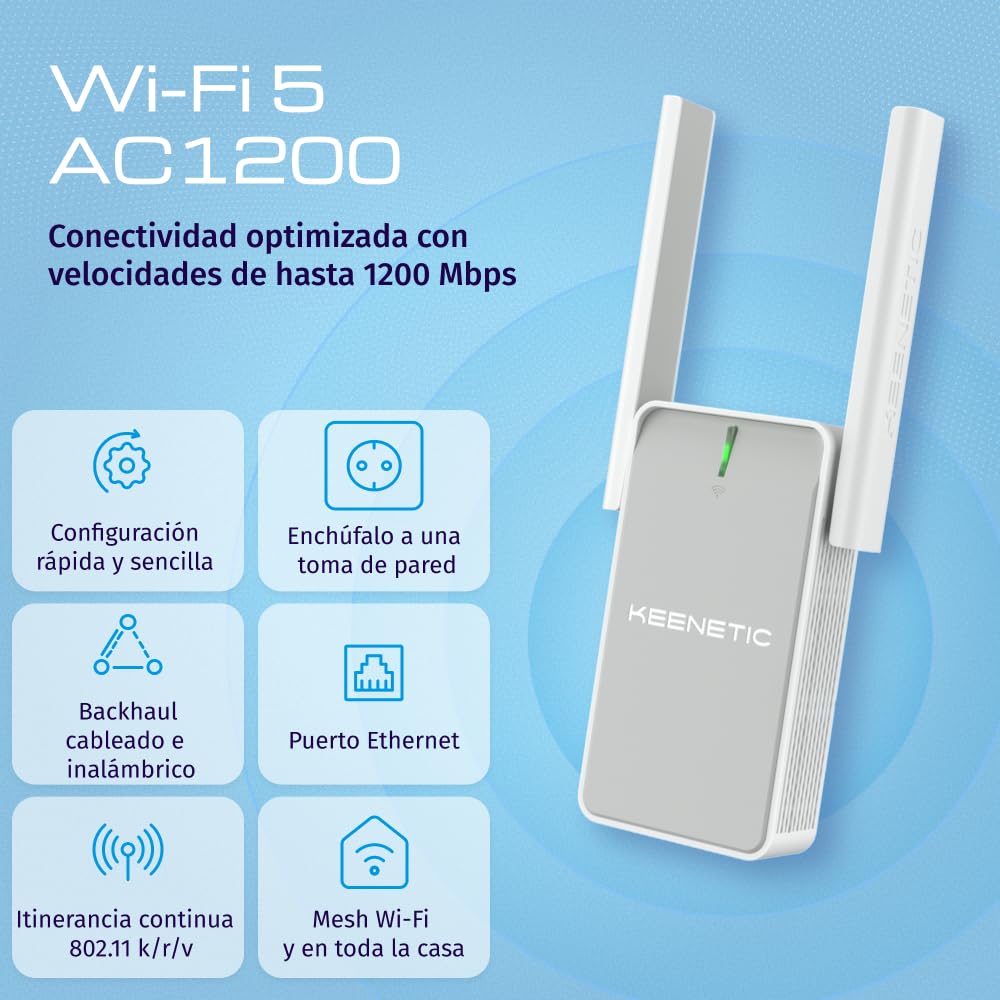 Keenetic Buddy 5 Amplificador de Cobertura Wi-Fi 5 con Malla AC1200 con Puerto Ethernet