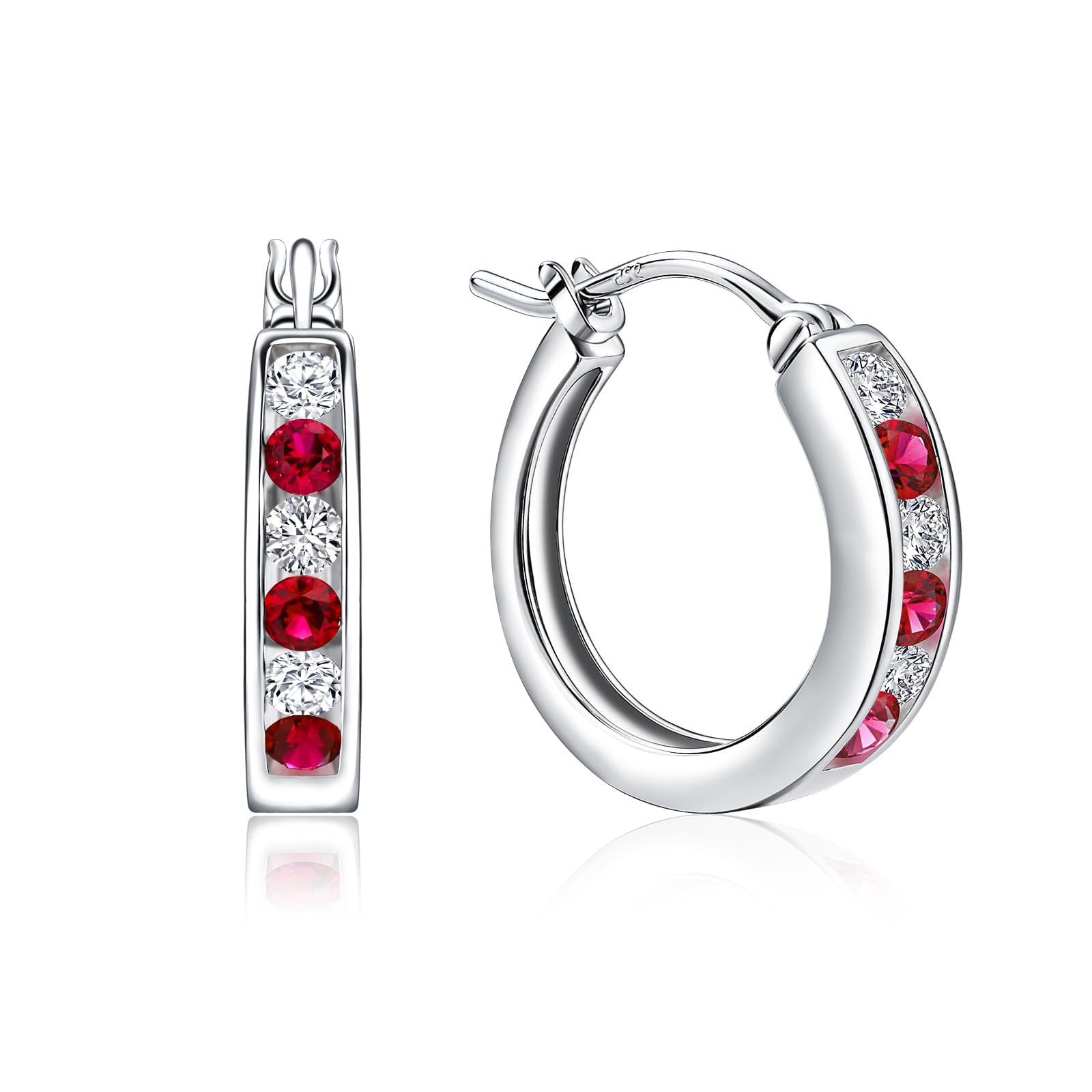 RANDES Small Hoop Earrings for Women Sterling Silver/14K Gold Plated 18mm Thick Huggie Hoop Earring Annivesary Wedding Jewelry Channel Set Birthstone