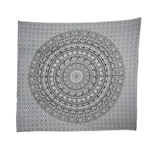 Image of Craft Trade 90x108 Inches Black and White Cotton Mandala Ombre Wall Hanging Tapestry