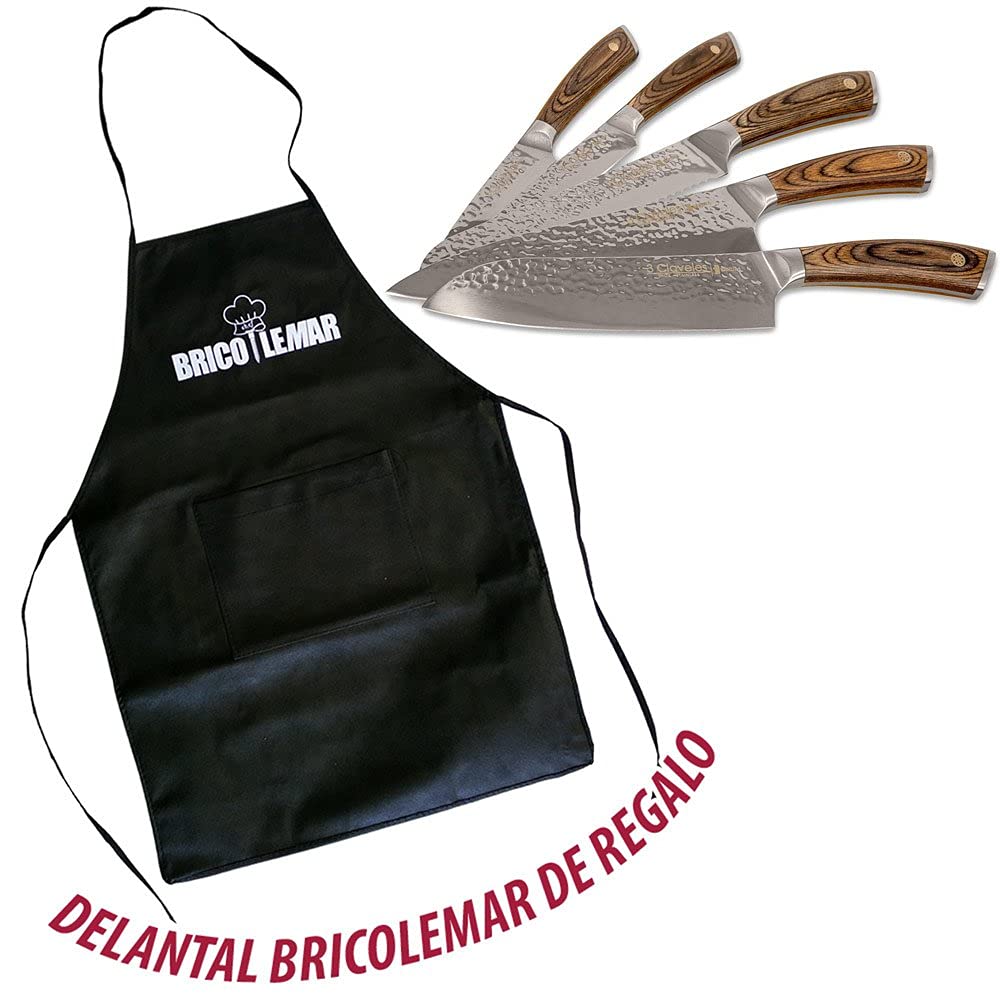 Juego de 5 Cuchillos Japonenes Serie Sakura + Delantal regalo (Serie Sakura + Delantal)