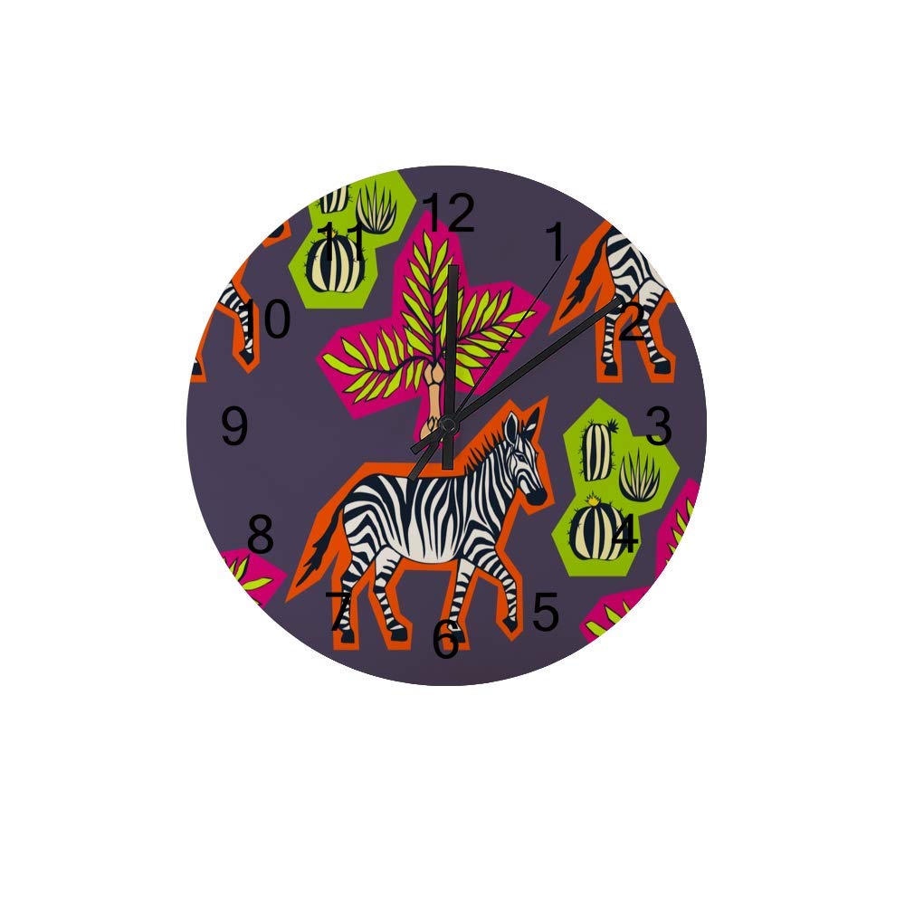 Horloge murale en bois zèbre sauvage noir blanc 30,5 cm silencieuse à piles