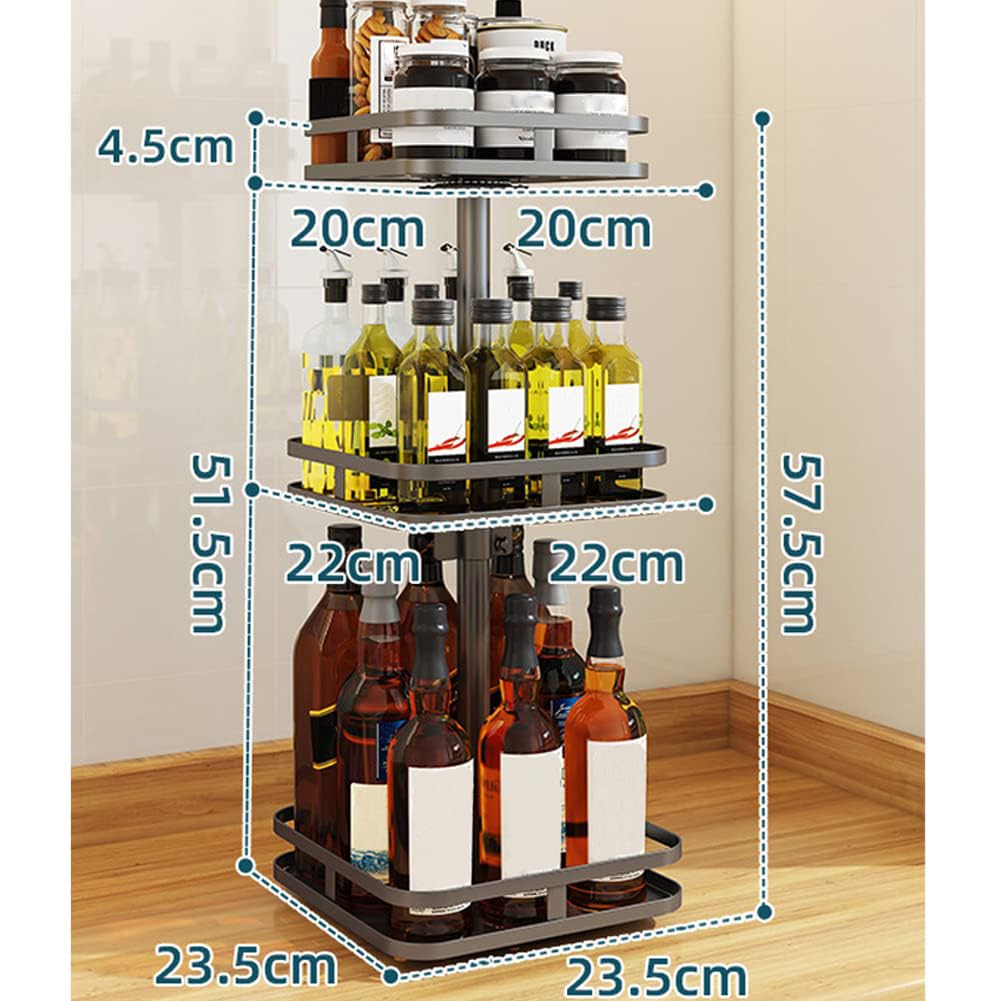 YunNasi Especiero Giratorio Organizador Especias Cocina, Cuadrado 3 Niveles | Estante para Especias de Cocina, Lazy Susan Bandeja giratoria para Encimera o Esquina, Spice Rack Metálico, Negro