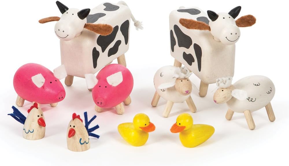 Wooden Farm Animals - 10 Farm Animals for 3 Year Olds, Farm Toys, Quality Farm Animals Figures for Tidlo Oldfield Farm, Gifts for Boys & Girls