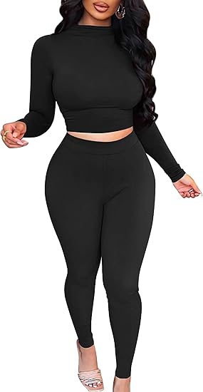 BORIFLORS Women's 2 Piece Outfits Sexy Crop Top Jogger Track Suits Workout Leggings Pants Sets