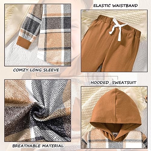 HINTINA Toddler Little Boy Plaid Sweatsuit Outfits Long Sleeve Hooded Sweatshirt Hoodie Fall Winter Clothes Clothing Set4