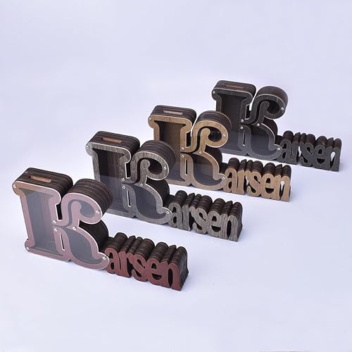 Miniatura 2 de Hucha de madera personalizada con nombre para niños y niñas, alcancías grandes, 26 letras del alfabeto inglés, letra A, caja de ahorro de dinero